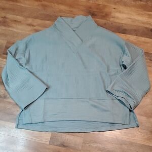 Blue Ribbed Long Sleeve Top